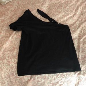 LA MADE Black one-shoulder t-shirt